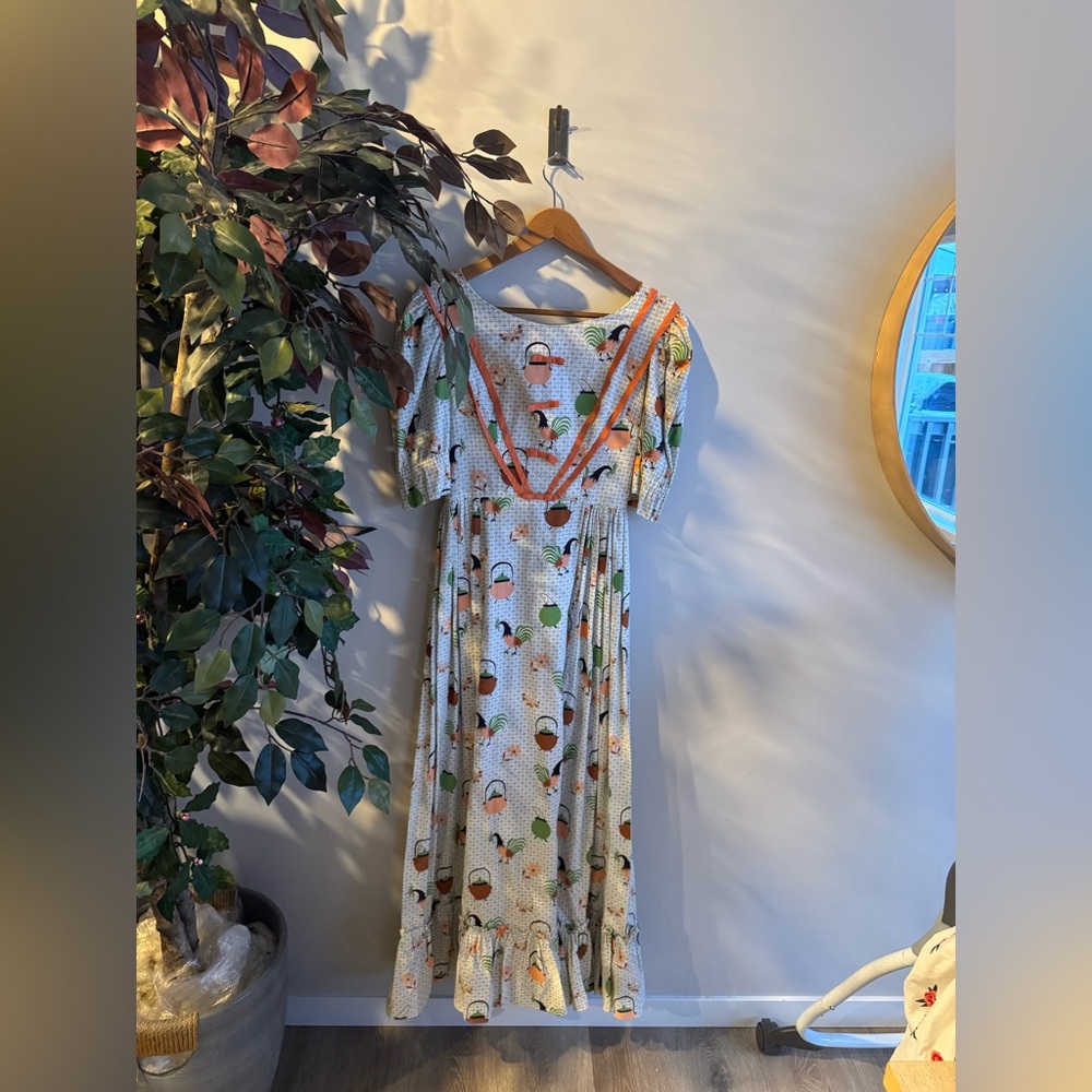 Vintage Floral alemias inspired patterned small Dress with Orange Accents